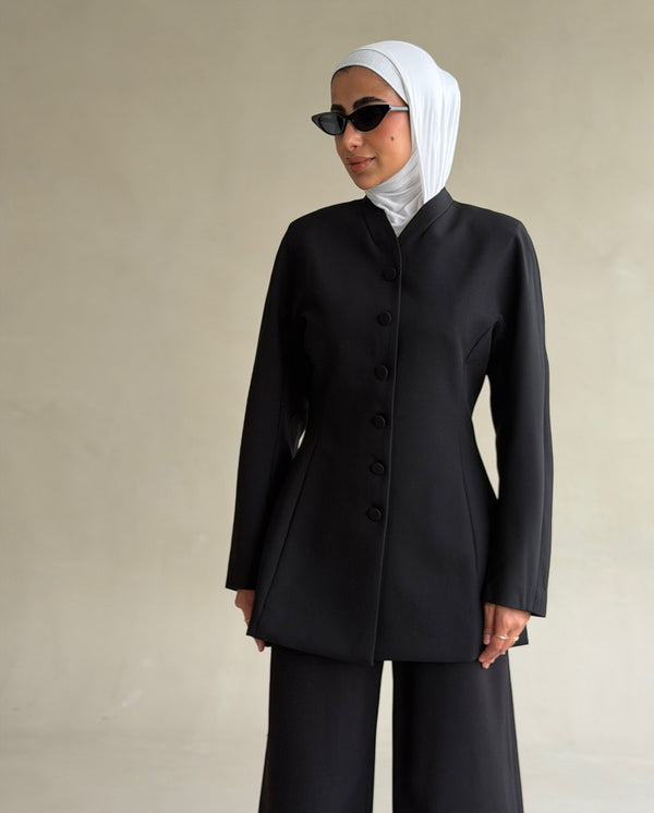 Tailored Mandarin Collar Blazer