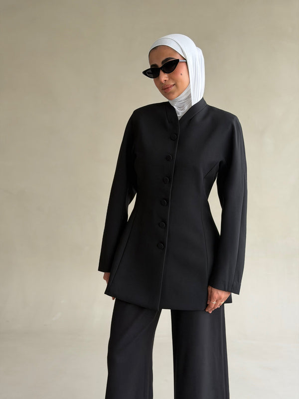 Tailored Mandarin Collar Blazer