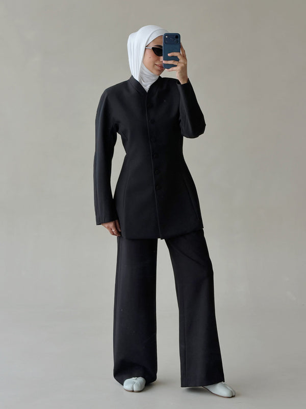 Tailored Mandarin Collar Blazer