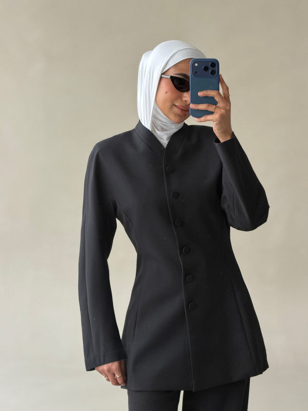 Tailored Mandarin Collar Blazer