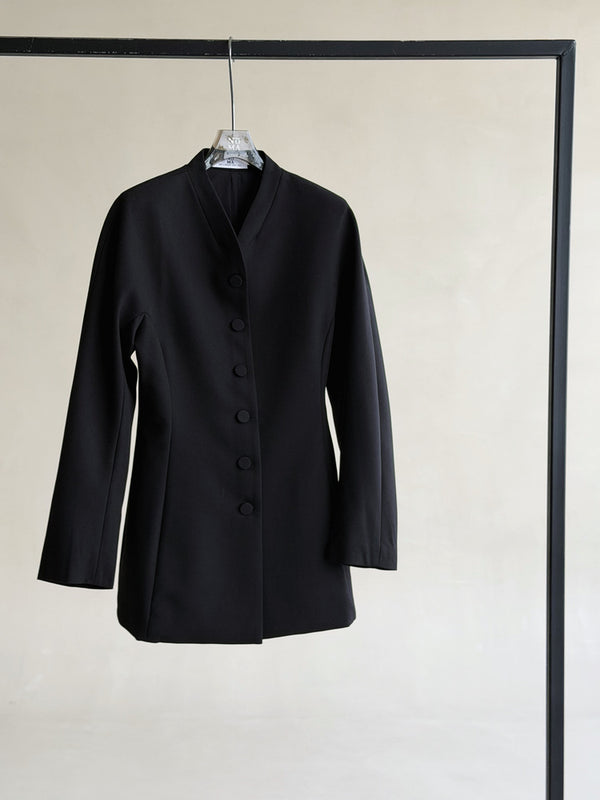 Tailored Mandarin Collar Blazer