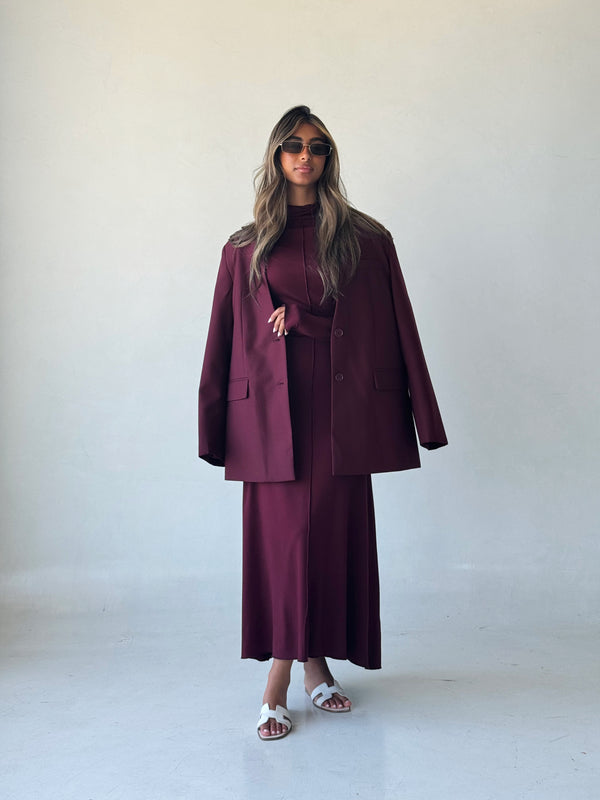 Turtleneck A-line Long Dress + Blazer Set