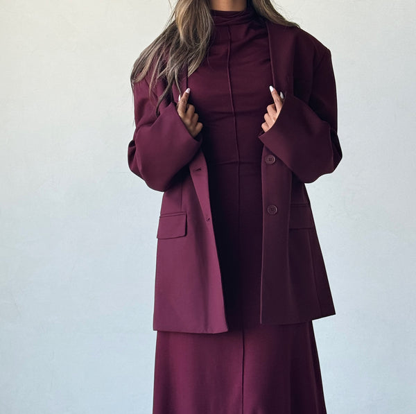 Turtleneck A-line Long Dress + Blazer Set