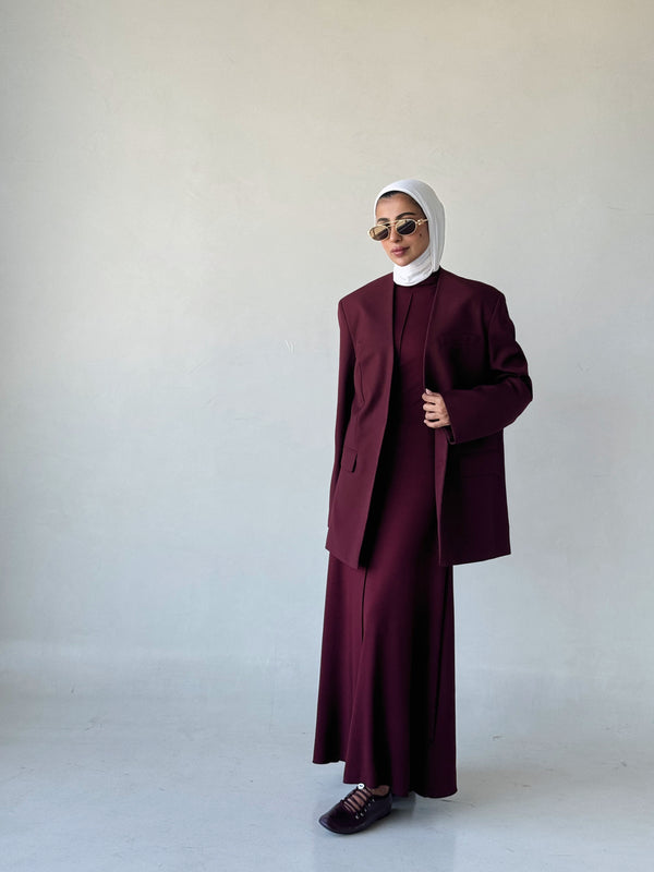 Turtleneck A-line Long Dress + Blazer Set