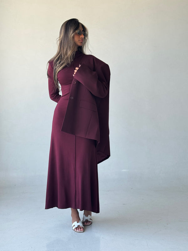 Turtleneck A-line Long Dress + Blazer Set