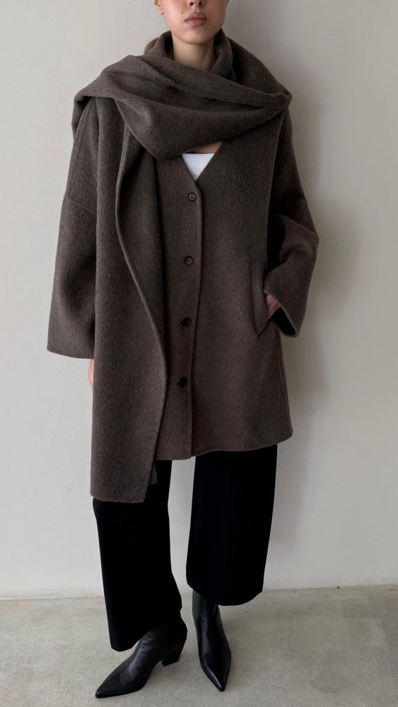 4-Buttons Loose Woolen Scarf Coat