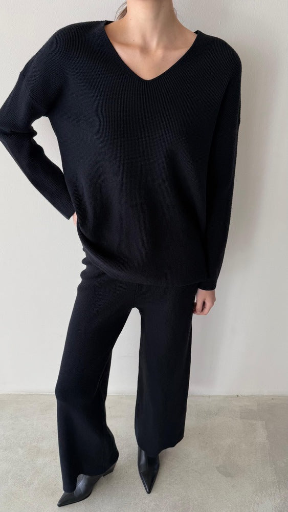 Loose Vneck Knitted Set