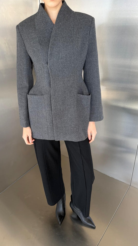 Woolen Collarless Blazer