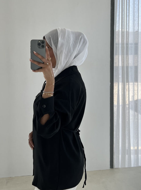 Zipper Pocket Back Bandage Blouse بلوزة