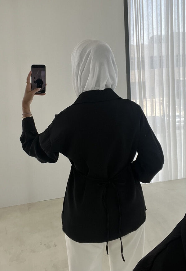 Zipper Pocket Back Bandage Blouse بلوزة