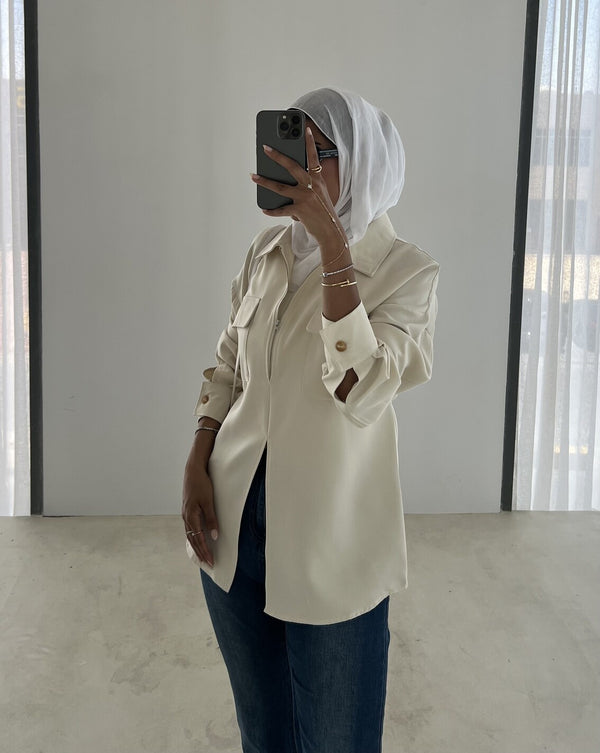 Zipper Pocket Back Bandage Blouse بلوزة