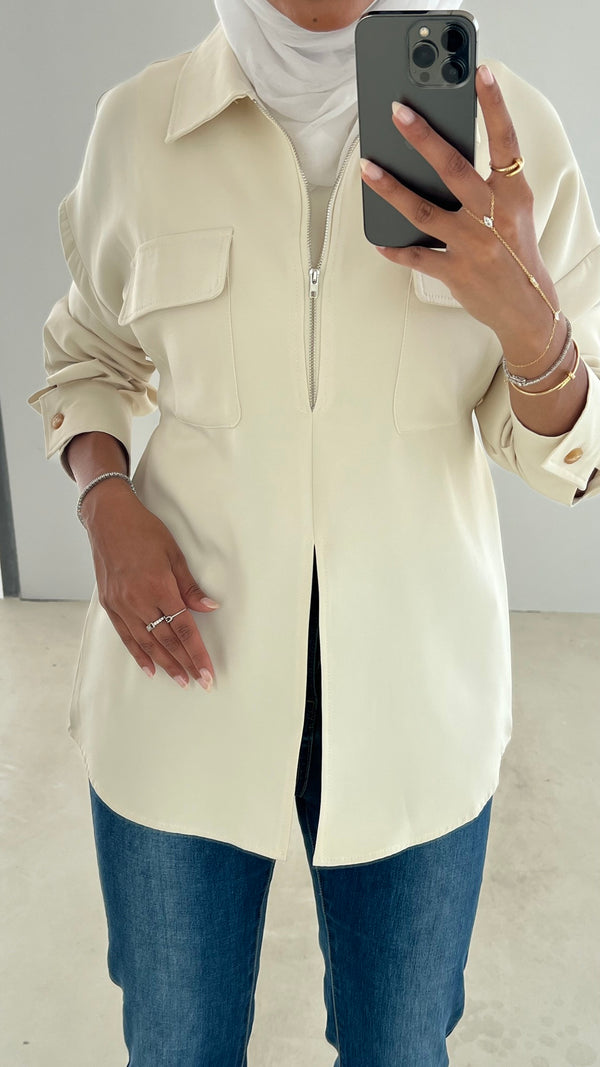 Zipper Pocket Back Bandage Blouse بلوزة
