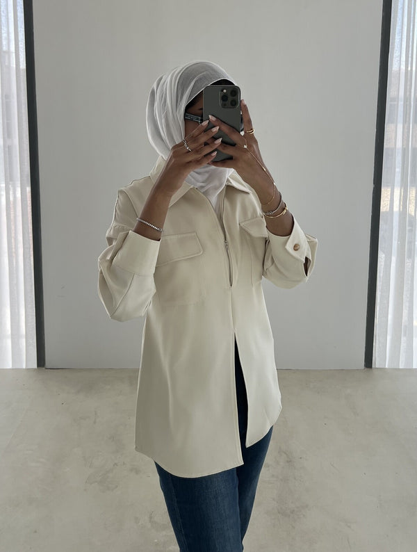 Zipper Pocket Back Bandage Blouse بلوزة