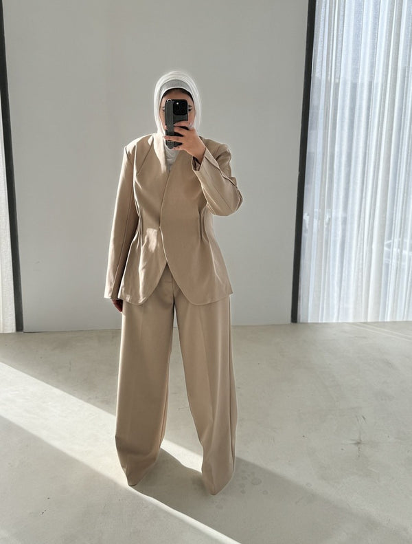 Waist Gathered Collarless Set