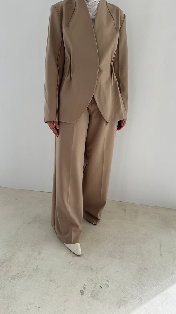 Waist Gathered Collarless Set