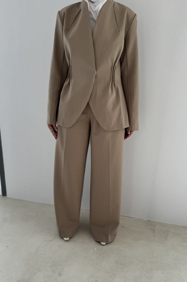 Waist Gathered Collarless Set