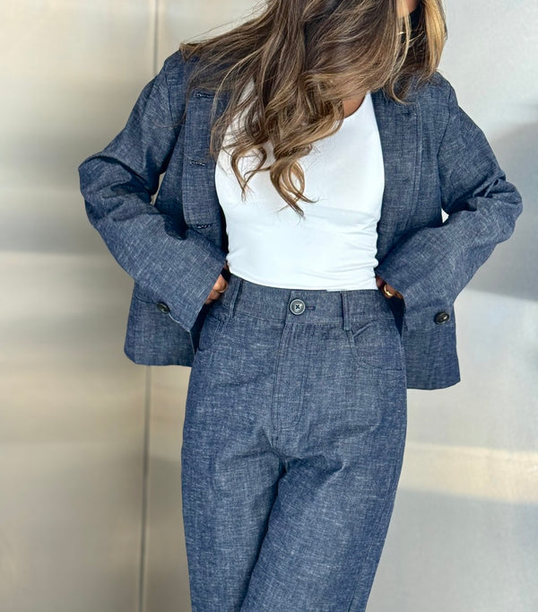 Big Button Soft Denim Set