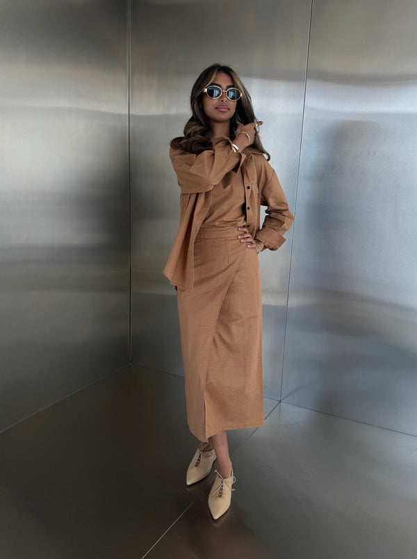 3PC Linen Slanted Skirt Set