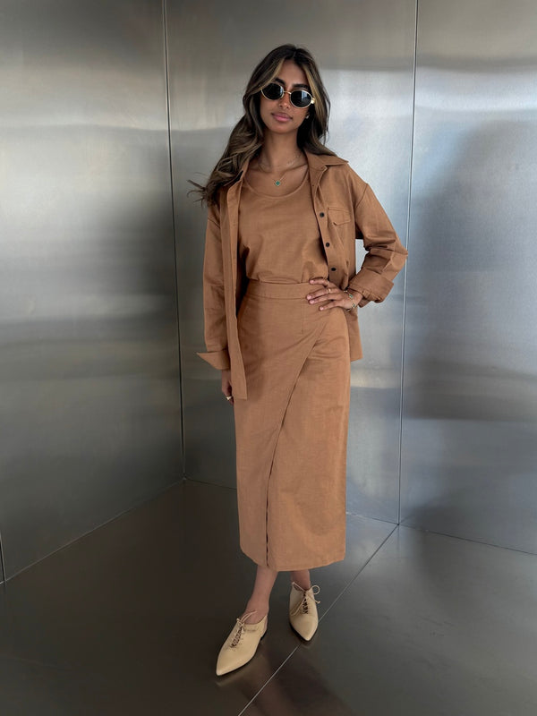 3PC Linen Slanted Skirt Set