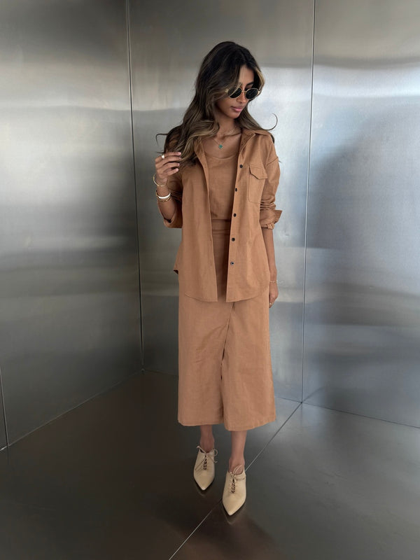 3PC Linen Slanted Skirt Set