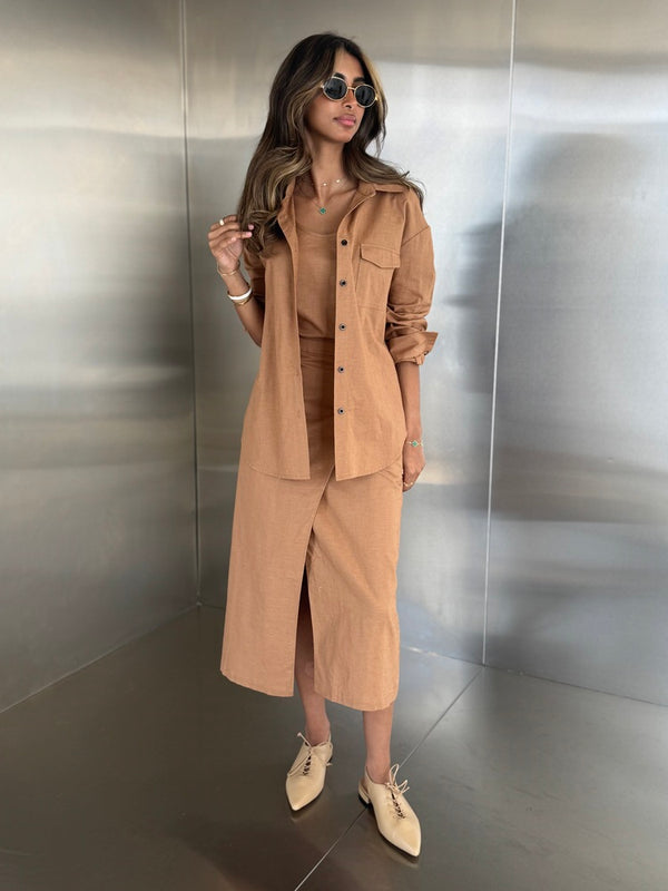 3PC Linen Slanted Skirt Set