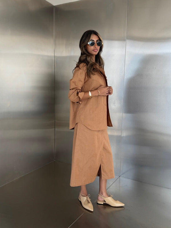 3PC Linen Slanted Skirt Set