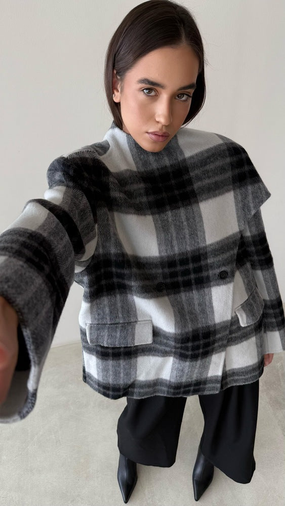 Plaid Scarf Woolen Coat