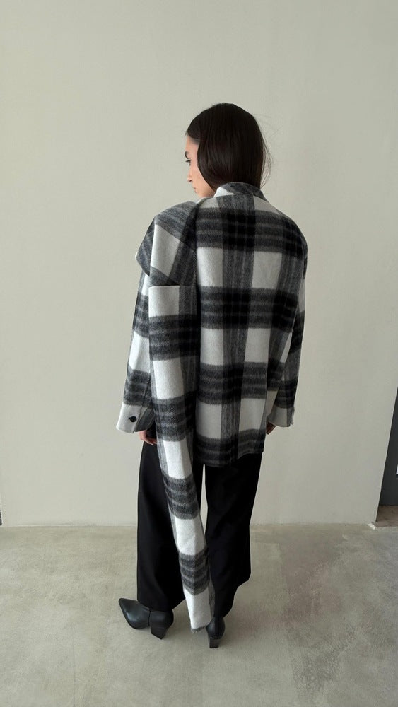 Plaid Scarf Woolen Coat