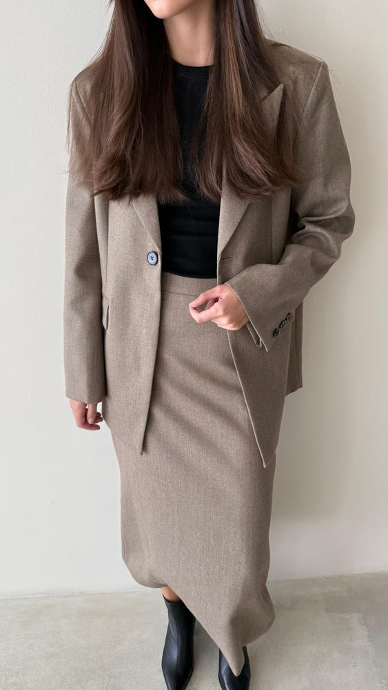 Loose One-Button Blazer Skirt Set