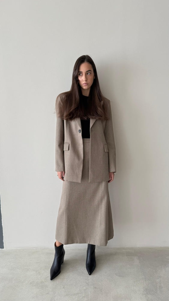 Loose One-Button Blazer Skirt Set