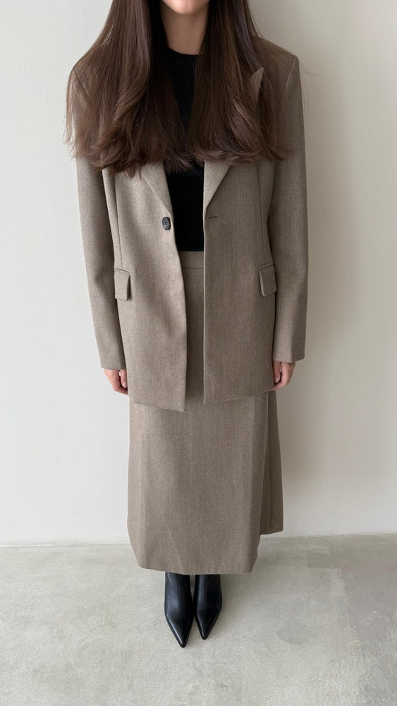 Loose One-Button Blazer Skirt Set