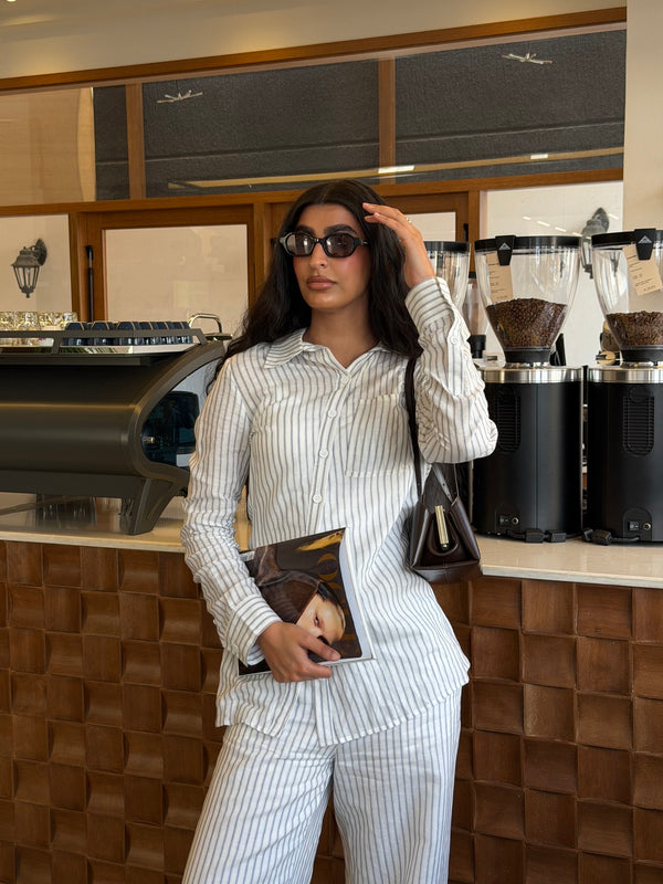 Diagonal Stripe Linen Shirt & Pants
