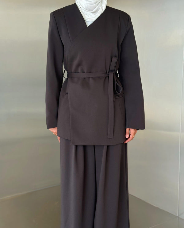 Wrap Blazer w/ Belt Pants Set