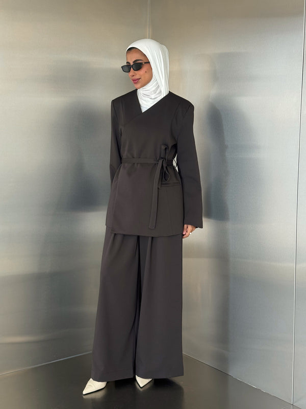 Wrap Blazer w/ Belt Pants Set