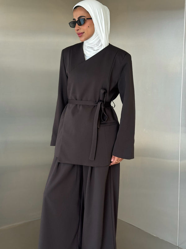 Wrap Blazer w/ Belt Pants Set