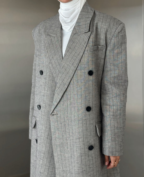 Striped Loose Long Blazer