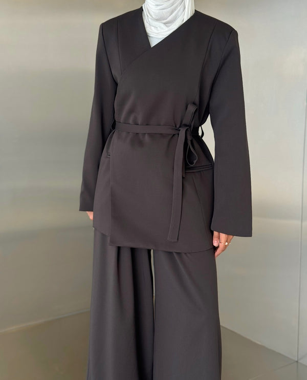 Wrap Blazer w/ Belt Pants Set