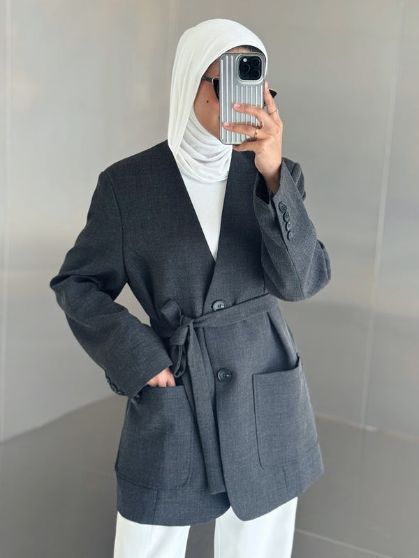 Vneck Belted Loose Blazer