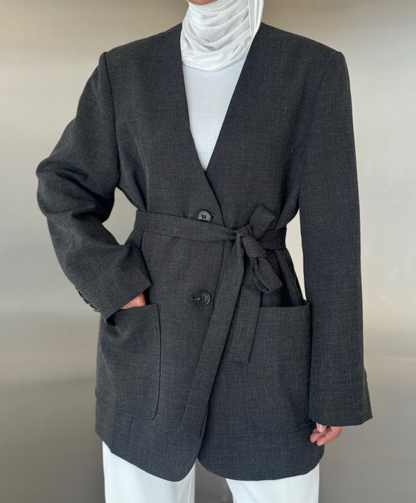 Vneck Belted Loose Blazer
