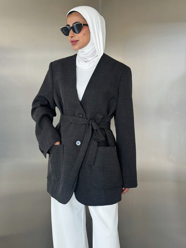Vneck Belted Loose Blazer