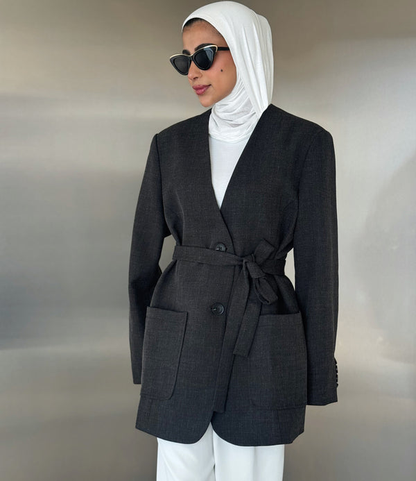 Vneck Belted Loose Blazer