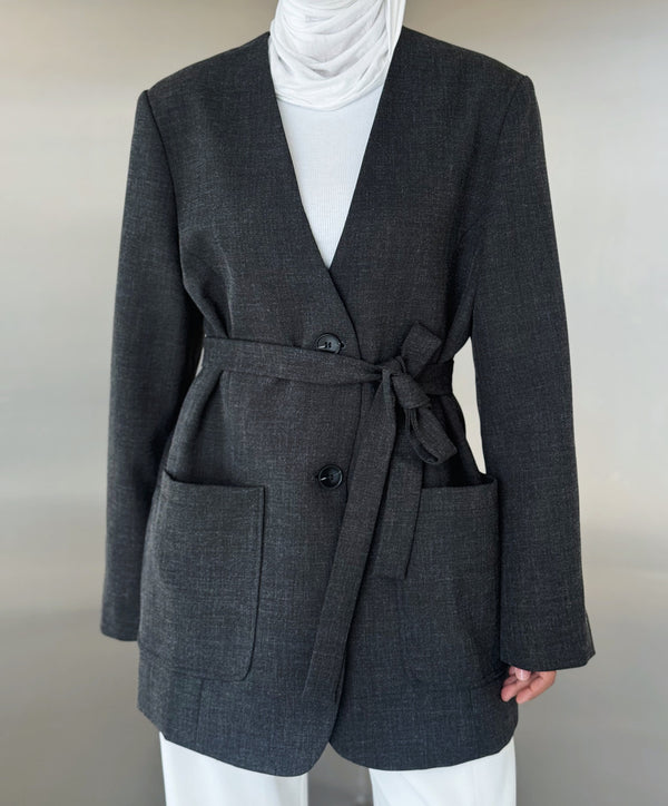 Vneck Belted Loose Blazer