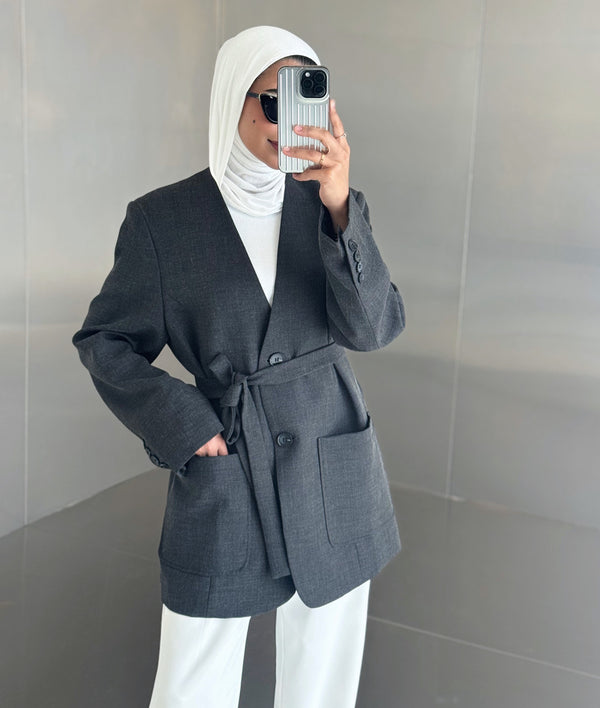 Vneck Belted Loose Blazer