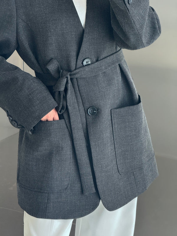 Vneck Belted Loose Blazer