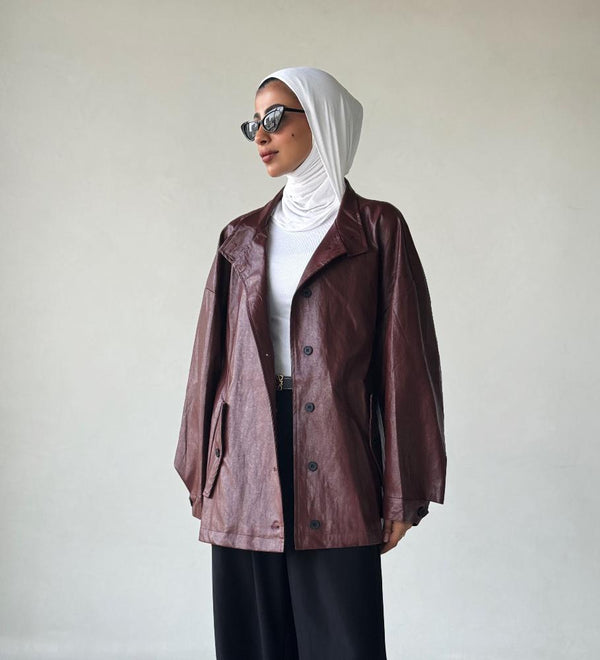 Vintage Stand Neck Pu Leather Jacketsالسترات الخارجية / المعاطف