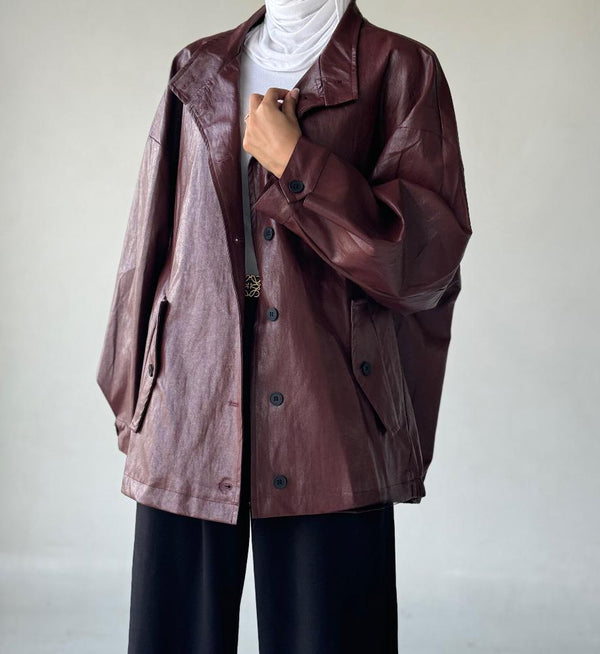 Vintage Stand Neck Pu Leather Jacketsالسترات الخارجية / المعاطف