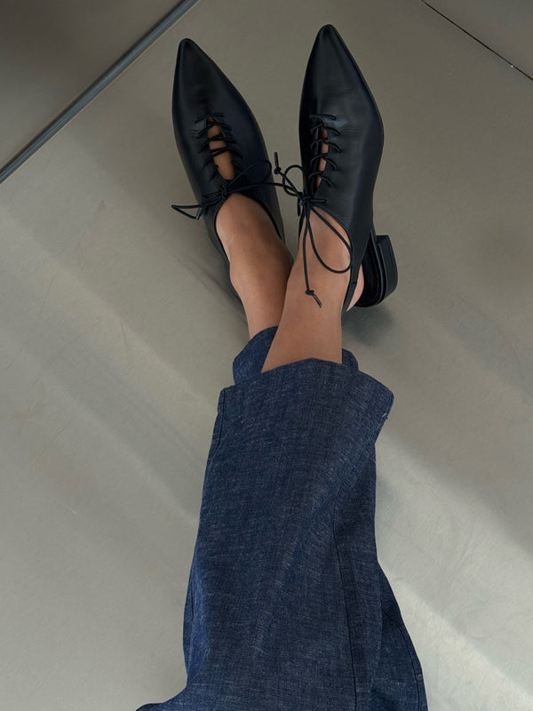 Pointed Lace Up Mules