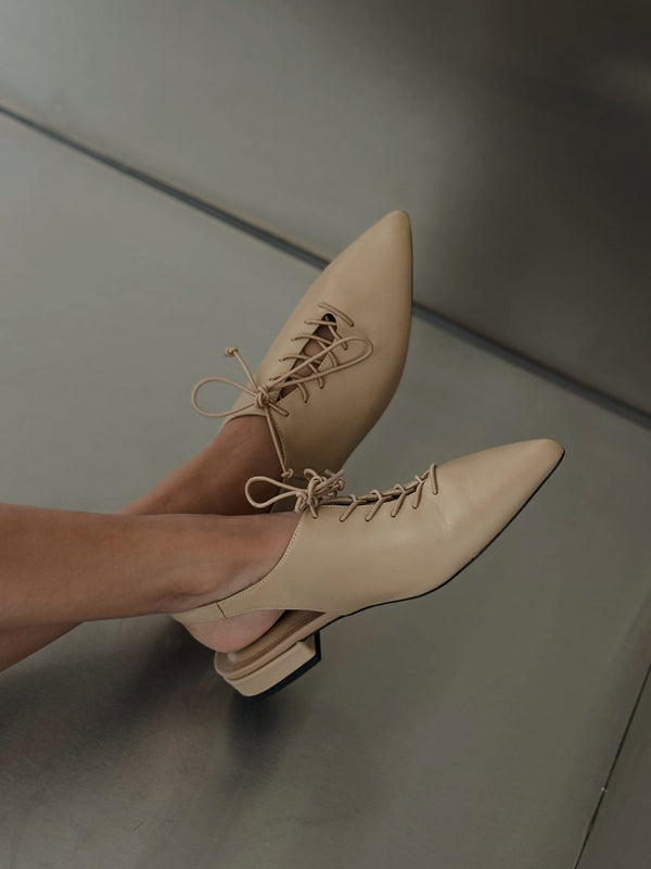 Pointed Lace Up Mules