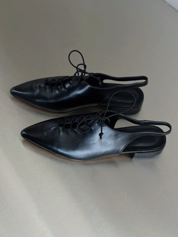 Pointed Lace Up Mules