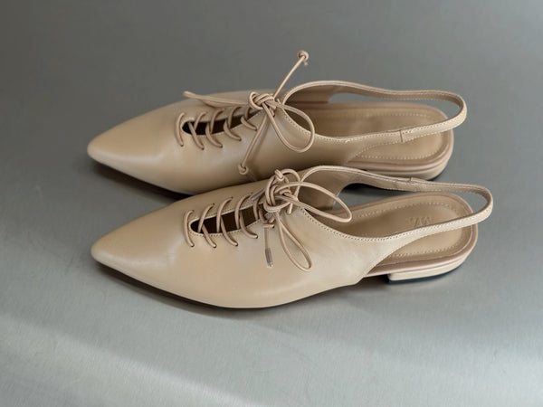 Pointed Lace Up Mules